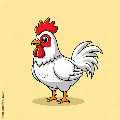 White Cartoon Chicken with Red Comb.