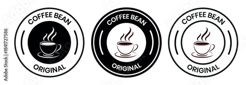 Original Coffee Bean Stamp Designs for Branding & Packaging, Featuring Hand-Drawn Style Illustrations on a White Background: Premium Quality Badge Icons for Cafe Marketing Materials and Product Label