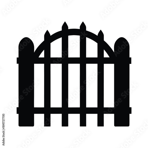 Black Fence Gate Silhouette Icon Vector Element for Garden Boundary and Property Security Design