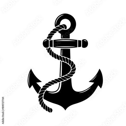 Nautical ship anchor with rope, a heavy metal symbol of security and sailing design