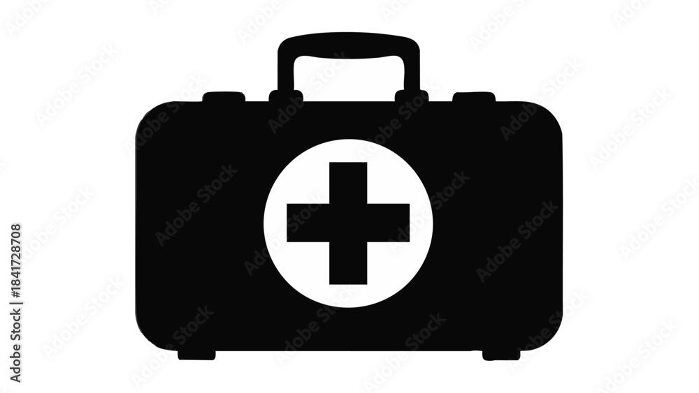 Obraz premium Black first aid kit icon for medical assistance isolated on transparent background