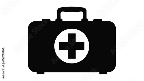 Black first aid kit icon for medical assistance isolated on transparent background