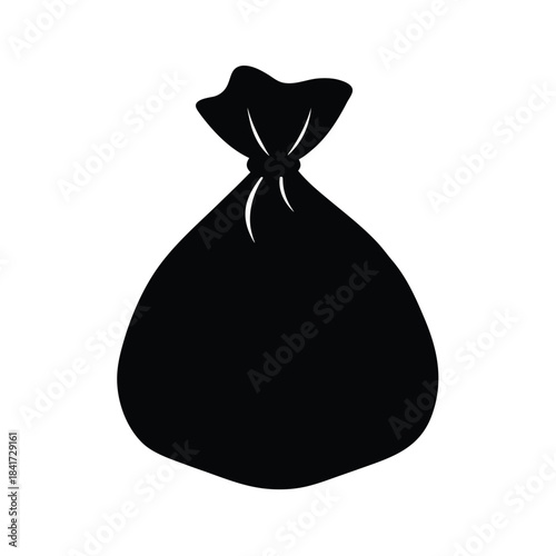 Minimalist Black Garbage Bag Icon Illustrating Waste Disposal and Environmental Management