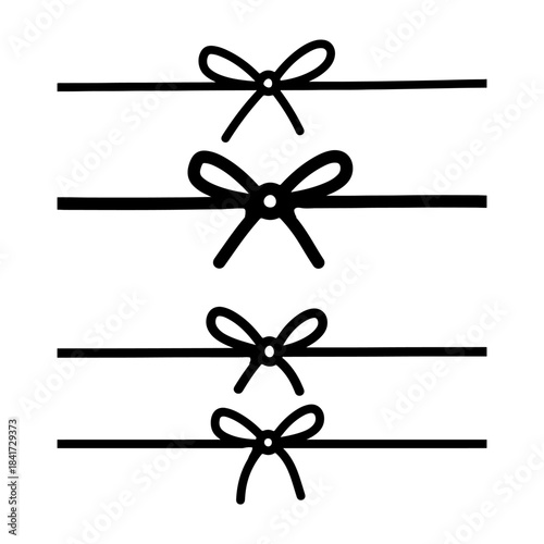 concept of silhouette pack  gift ribbon string vector silhouette icon. Black line art rope cord with knot and bow for holiday christmas package decoration.