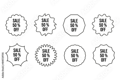 Set of sale stickers in line style. 50% off. Vector.