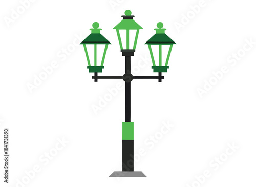 green street lamp isolated on white