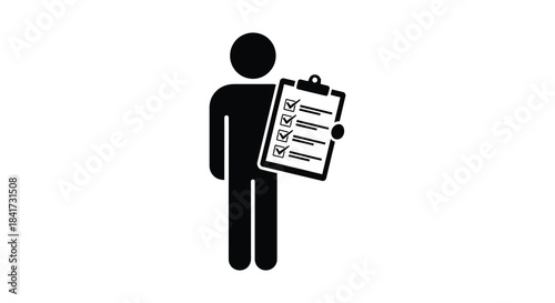 A minimalist depiction of a person holding a clipboard showcasing a business or organizational theme silhouette