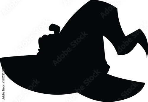 Magic witch hat vector black silhouette, cartoon wizard cone hat, Halloween party mystical costume, witchcraft accessory