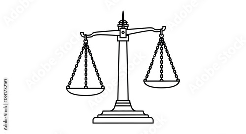 A simple illustration of scales of justice black and white line drawing representing balance and fairness silhouette