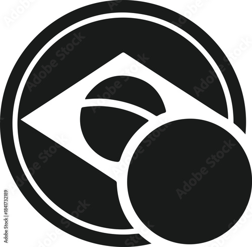 Black and white icon representing the brazilian flag inside a circle, minimalist design