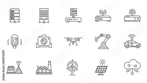 Collection of modern technology icons representing innovation and connectivity.