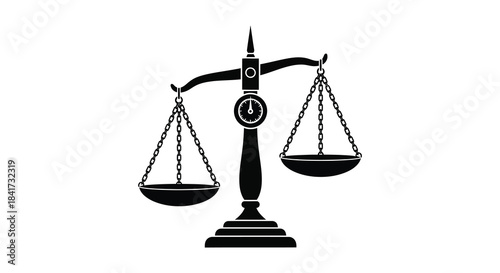 A striking black and white image depicting scales of justice a symbol of balance and law silhouette