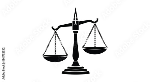 A striking black and white illustration of scales of justice representing balance and fairness silhouette