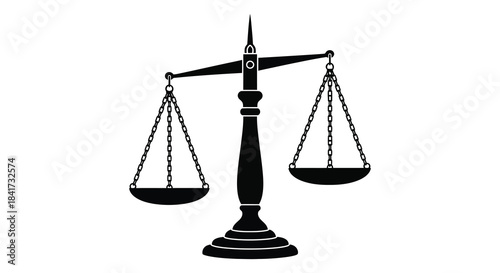 A striking depiction of justice represented by balanced scales in a dark silhouette