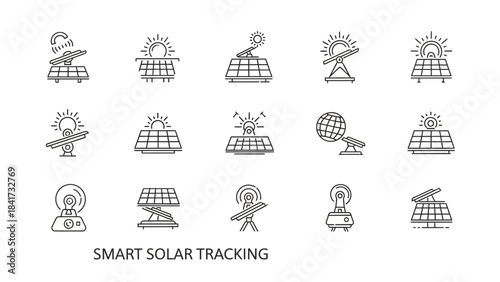Collection of Smart Solar Tracking System Icons.