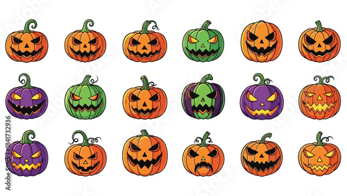 Collection of Spooky Carved Pumpkins for Halloween Decorations and Celebrations.