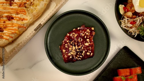 pork ribs spin on a plate