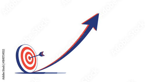 A powerful concept of achieving goals, showing a rising arrow that starts from a target and moves upward, indicating growth and success.