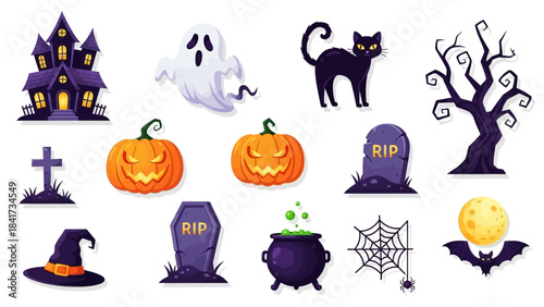 Halloween Icons Collection Spooky Holiday Symbols.
