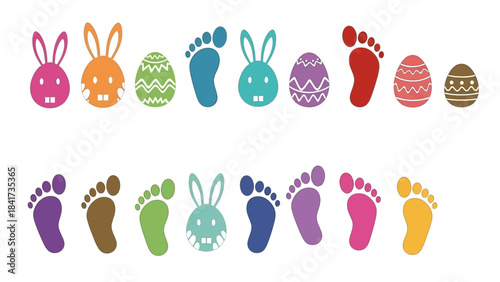 Easter Bunny Footprints and Eggs Decorations.