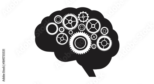 A human brain comprised of interconnected gears representing thought processes and complex mechanisms silhouette