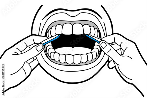 Cartoon illustration of a bearded man with an open mouth showing a dental smile and teeth