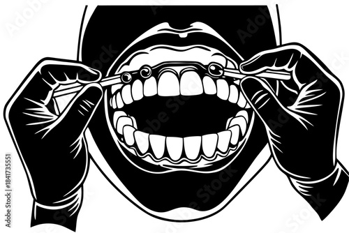 Angry cartoon vampire monster face illustration with open mouth and sharp teeth design
