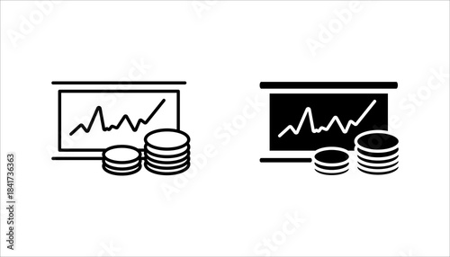 Financial Growth Chart Icon set. showing financial chart with rising line and stacked coins, symbolizing profit, economic growth, investment, revenue, and analytics. Suitable for business, finan