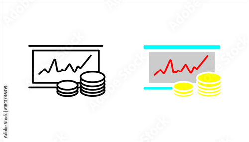 Financial Growth Chart Icon set. showing financial chart with rising line and stacked coins, symbolizing profit, economic growth, investment, revenue, and analytics. Suitable for business, finan