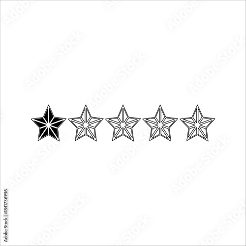 five star customer product review icon in vector format, featuring a black and white 5 star flat icon for apps and websites.