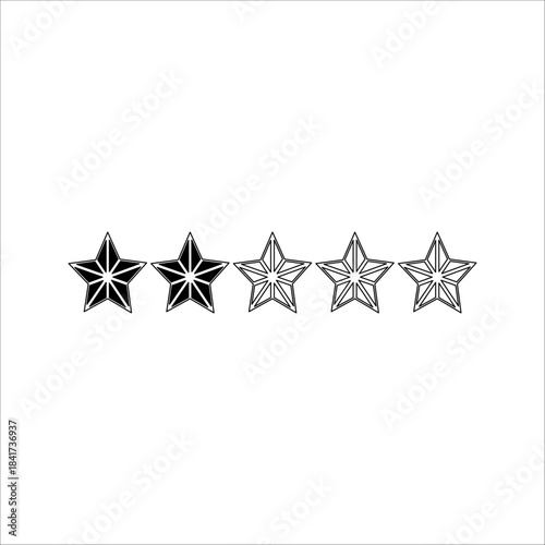 five star customer product review icon in vector format, featuring a black and white 5 star flat icon for apps and websites.