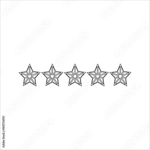 five star customer product review icon in vector format, featuring a black and white 5 star flat icon for apps and websites.