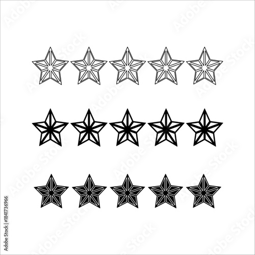 five star customer product review icon in vector format, featuring a black and white 5 star flat icon for apps and websites.