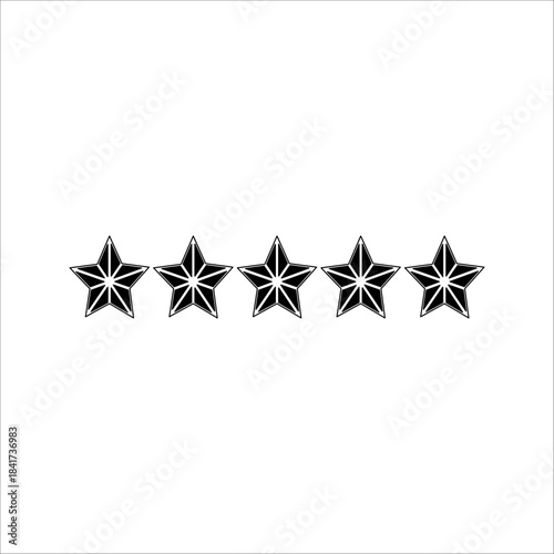 five star customer product review icon in vector format, featuring a black and white 5 star flat icon for apps and websites.
