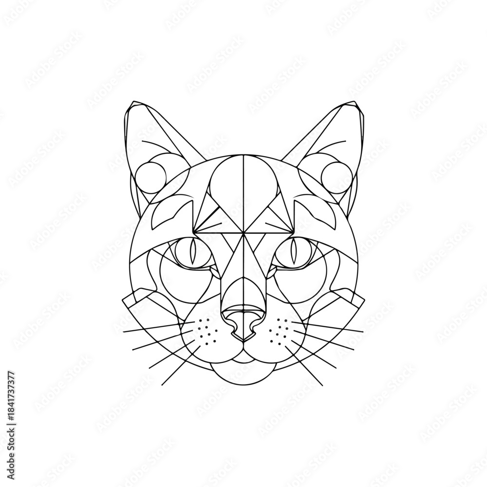 Fototapeta premium Geometric Cat Head Line Art Illustration.