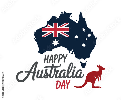 Happy Australia Day Map Flag Kangaroo Vector Design