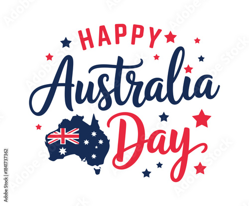 Happy Australia Day Hand Lettering Designs with National Map and Flag Elements