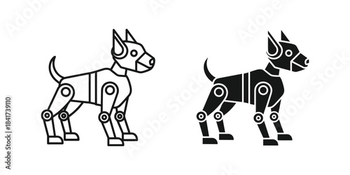 Robot dog icon set, outline and solid style, vector illustration