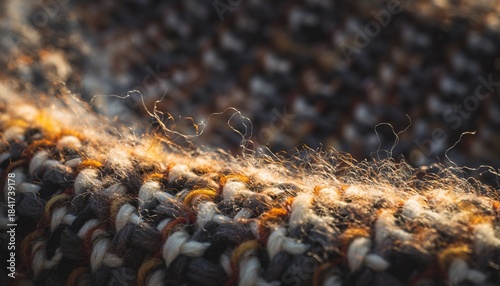 Intricate wool fibers illuminated by golden morning light revealing luxurious textile craftsmanship and natural material beauty