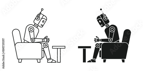 Robot in therapy session, line art and silhouette, artificial intelligence concept
