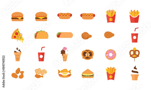 Food flat Illustration Icons set, Food Vector Art Illustration Clipart. set of food Illustration bundle	