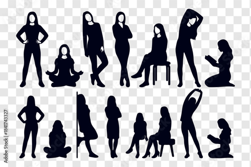women in various seated and standing poses