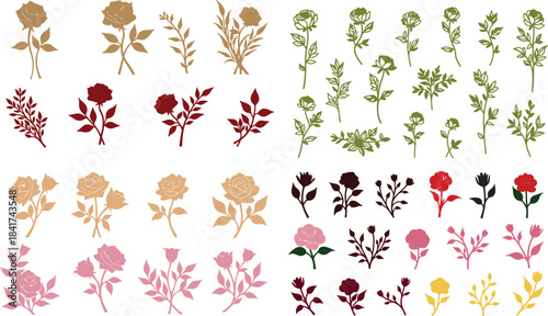 Floral Valentine Silhouette Icon Bundle | Rose Shapes & Romantic Flower Vector Set