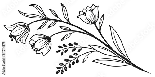 “minimalist floral line art bouquet, clean thin strokes, elegant botanical illustration, black outline, transparent background, scalable SVG, modern aesthetic”