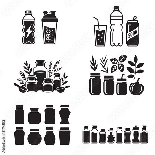 Drink icons set of various beverages in a simple vector illustration