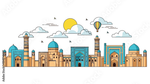 Uzbekistan's Rich History and Architectural Marvels A Vibrant Skyline Illustration