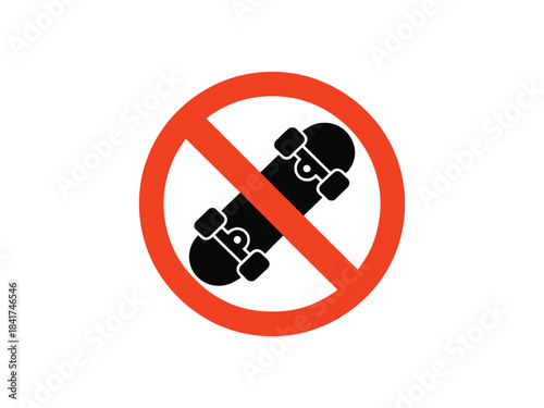 No skateboarding sign vector illustration prohibition forbidden zone symbol icon circular ban danger warning template