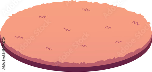 Round, high-pile, brown wool rug, warm floor covering.