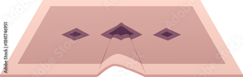 Cartoon beige rectangular rug with folds and a diamond pattern.