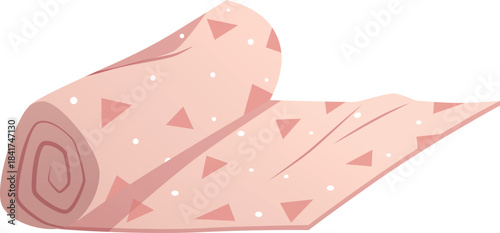 Rug roll with triangle pattern in nude beige color, vector cartoon carpet for floor in room, cozy home textile neat mat